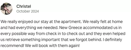Review from happy customer from Airbnb